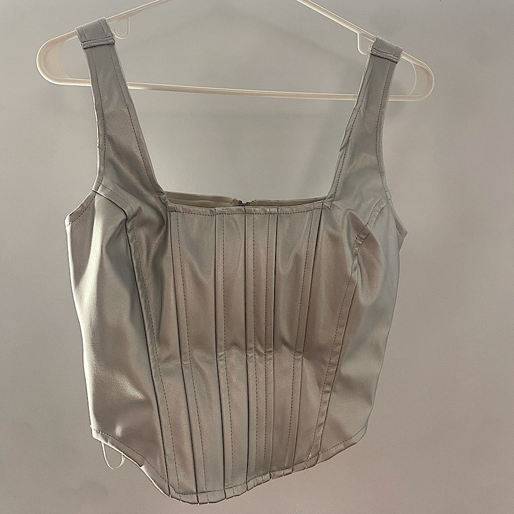 Japna Silver Metallic Faux Leather Corset